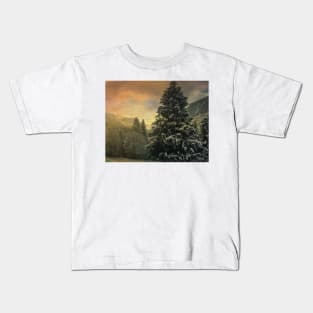 Sunset Snow Forest Kids T-Shirt